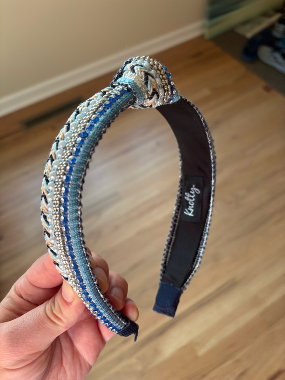 Knotty Embellished Blue Beaded Headband